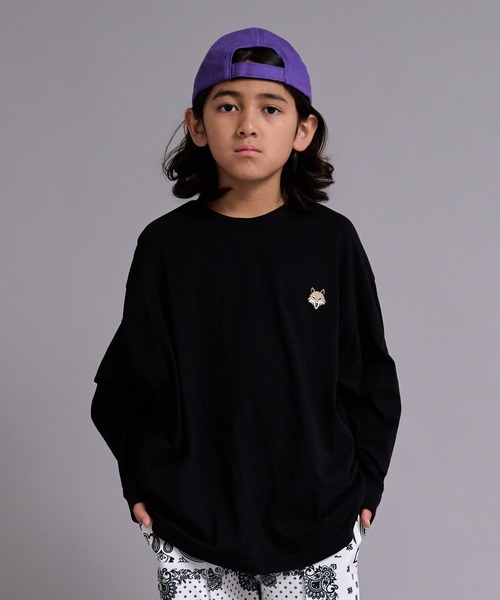 PAIRMANON STREET(ペアマノンストリート)の「【90-160cm】【綿100%】 吸水速乾 ワンポイント 刺繍 ロンT 長袖 Tシャツ 【PAIRMANON STREET】(Tシャツ/カットソー・キッズ・カーキ/ホワイト/ブラック/パープル/ブルー/ベージュ系その他/ネイビー・100/120/110/90/160/150/140/130)」の1枚目の写真