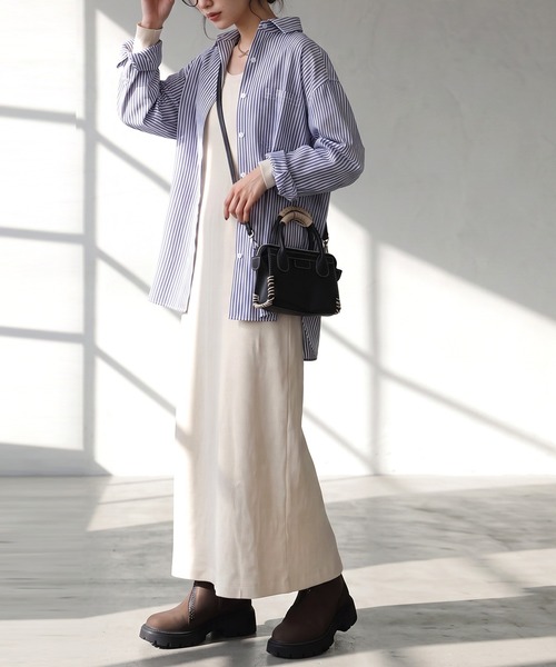 antiqua(アンティカ)の「Iライン リブ ロングワンピース(ワンピース・レディース・ブラック/アイボリー・M/MT)」の6枚目の写真