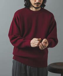 『洗濯可』スウェットタッチニット クルーネック Tops