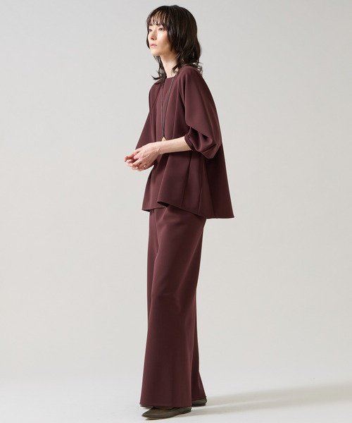 Liesse（リエス）の「ダブルクロスボートネックトップス(セットアップ可)（シャツ/ブラウス・レディース・ネイビー/ブラウン/ライトベージュ・FREE）」の6枚目の写真