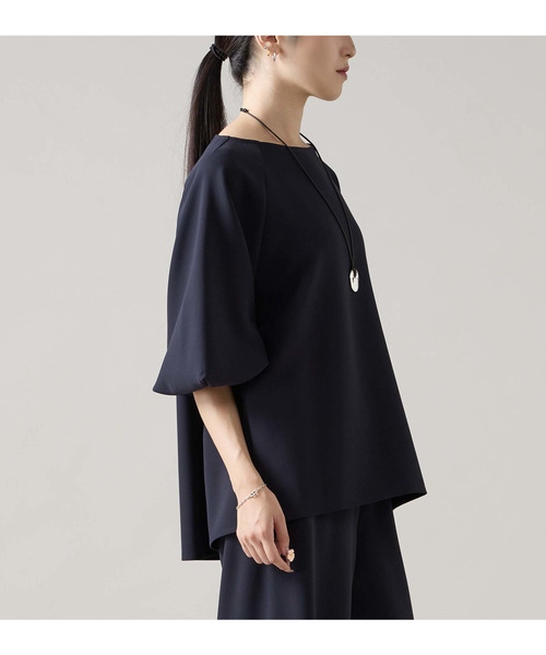 Liesse（リエス）の「ダブルクロスボートネックトップス(セットアップ可)（シャツ/ブラウス・レディース・ネイビー/ブラウン/ライトベージュ・FREE）」の10枚目の写真