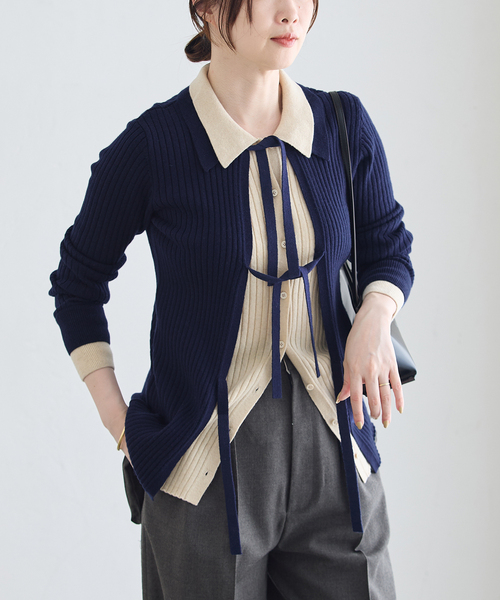 Uhr(ウーア)の「Uhr/ウーア Color Combi Knit ニット(ニット/セーター・レディース・ネイビー・FREE)」の1枚目の写真