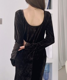 クラッシュベロア Uネック ロングワンピース