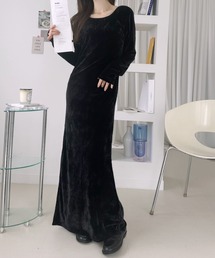クラッシュベロア Uネック ロングワンピース