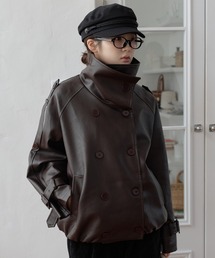 【2026AW新作アイテム】大き目ダブルボタンベルトデザインハイネックジャケット