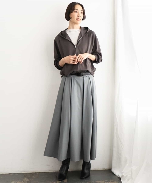 MICHEL KLEIN(ミッシェル・クラン)の「ウーリータックフレアスカート(スカート・レディース・ブラウン/モカ/グレー・38)」の4枚目の写真