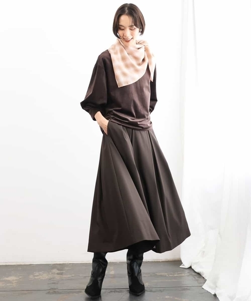 MICHEL KLEIN(ミッシェル・クラン)の「ウーリータックフレアスカート(スカート・レディース・ブラウン/モカ/グレー・38)」の6枚目の写真