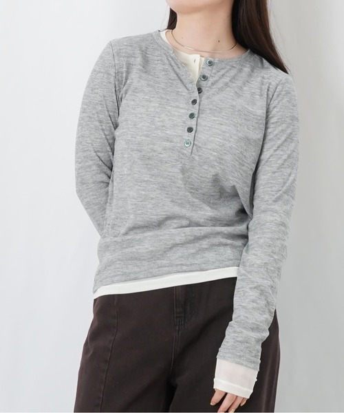 LUCA/LADY LUCK LUCA（ルカ/レディラックルカ）の「LC/LLL リブパワーネットレイヤードヘンリープルオーバー（Tシャツ/カットソー・レディース・ブラック/グレー/カーキ/チャコールグレー・FREE）」の11枚目の写真