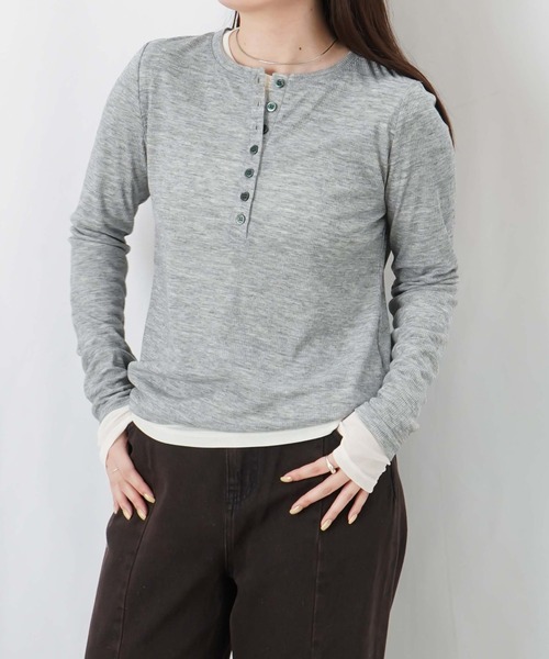LUCA/LADY LUCK LUCA（ルカ/レディラックルカ）の「LC/LLL リブパワーネットレイヤードヘンリープルオーバー（Tシャツ/カットソー・レディース・ブラック/グレー/カーキ/チャコールグレー・FREE）」の15枚目の写真