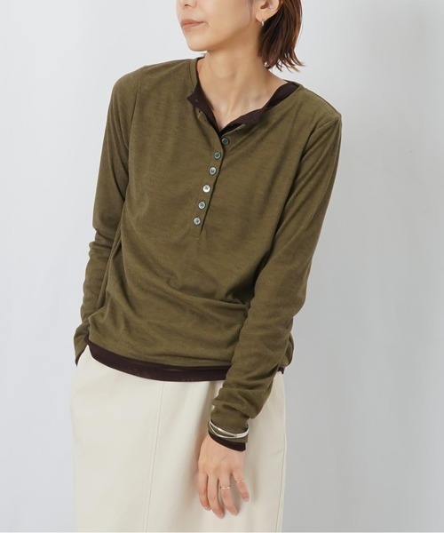 LUCA/LADY LUCK LUCA（ルカ/レディラックルカ）の「LC/LLL リブパワーネットレイヤードヘンリープルオーバー（Tシャツ/カットソー・レディース・ブラック/グレー/カーキ/チャコールグレー・FREE）」の18枚目の写真