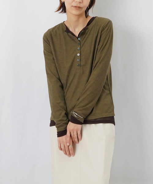 LUCA/LADY LUCK LUCA（ルカ/レディラックルカ）の「LC/LLL リブパワーネットレイヤードヘンリープルオーバー（Tシャツ/カットソー・レディース・ブラック/グレー/カーキ/チャコールグレー・FREE）」の5枚目の写真