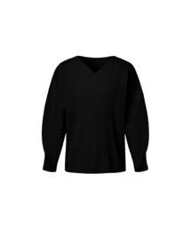 [メンズ] 長袖VネックプリーツTシャツ（ブラック）