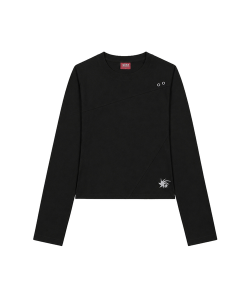 S'EST(エスイーエスティー)の「クロップ丈アイレットカットアウト長袖Tシャツ ブラック(Tシャツ/カットソー・レディース・ブラック・SMALL)」の1枚目の写真