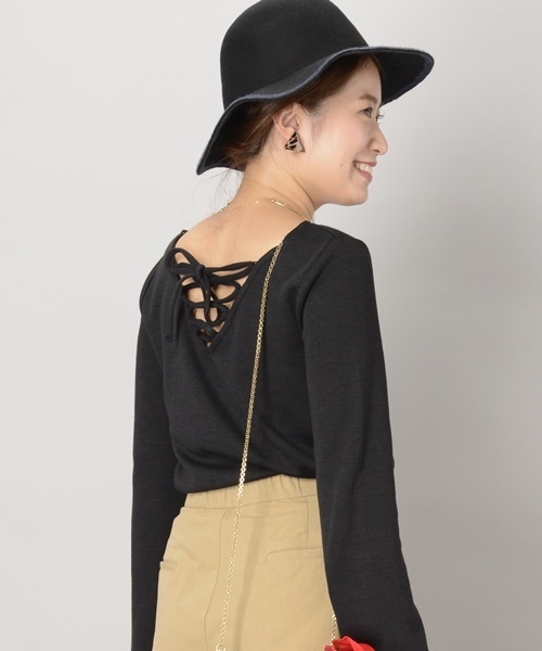 Omekashi（オメカシ）の「レースアップニットソー（Tシャツ/カットソー・レディース・レッド/ブラック/グレー/キャメル・ﾌﾘ-）」の2枚目の写真