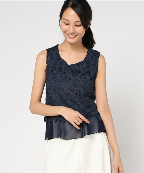 Color（カラー）の「レースシフォンドッキングノースリトップス（シャツ/ブラウス・レディース・ネイビー/ホワイト・MEDIUM）」の2枚目の写真