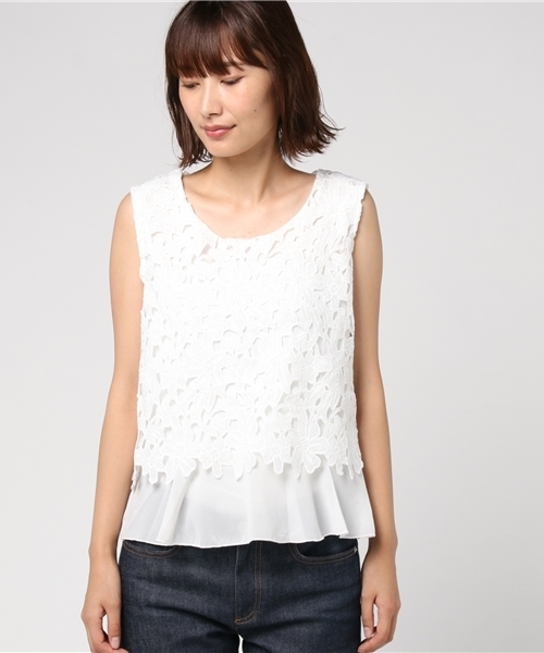 Color（カラー）の「レースシフォンドッキングノースリトップス（シャツ/ブラウス・レディース・ネイビー/ホワイト・MEDIUM）」の3枚目の写真