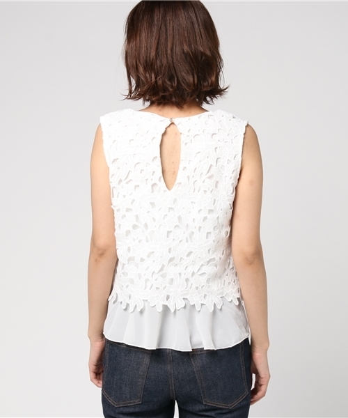 Color（カラー）の「レースシフォンドッキングノースリトップス（シャツ/ブラウス・レディース・ネイビー/ホワイト・MEDIUM）」の5枚目の写真