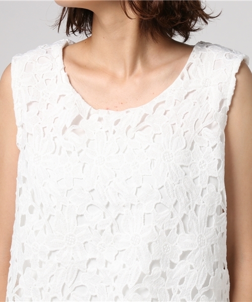 Color（カラー）の「レースシフォンドッキングノースリトップス（シャツ/ブラウス・レディース・ネイビー/ホワイト・MEDIUM）」の6枚目の写真