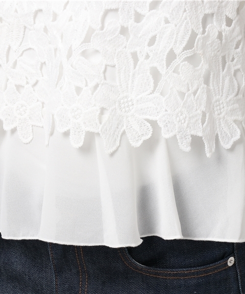 Color（カラー）の「レースシフォンドッキングノースリトップス（シャツ/ブラウス・レディース・ネイビー/ホワイト・MEDIUM）」の9枚目の写真