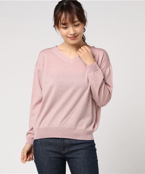 RIVE DROITE（リヴドロワ）の「カシミヤ混Vネックプルオーバー（ニット/セーター・レディース・チャコールグレー/ミント/ベビーピンク/ライトベージュ・FREE）」の4枚目の写真