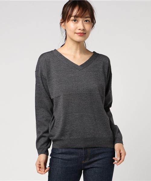 RIVE DROITE（リヴドロワ）の「カシミヤ混Vネックプルオーバー（ニット/セーター・レディース・チャコールグレー/ミント/ベビーピンク/ライトベージュ・FREE）」の2枚目の写真