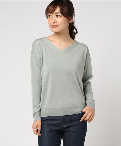 RIVE DROITE（リヴドロワ）の「カシミヤ混Vネックプルオーバー（ニット/セーター・レディース・チャコールグレー/ミント/ベビーピンク/ライトベージュ・FREE）」の3枚目の写真