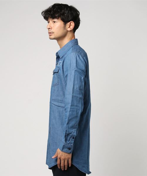 VENCEEXCHANGE（ヴァンスエクスチェンジ）の「デニムワッペン加工ロングシャツ（シャツ/ブラウス・メンズ・ブラック/ネイビー・MEDIUM/LARGE）」の3枚目の写真