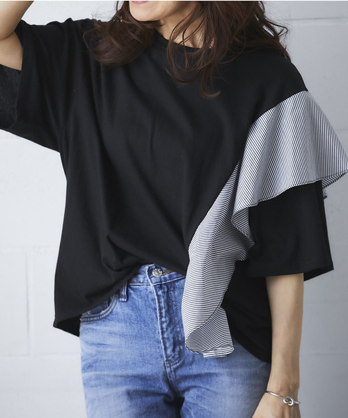 ストライプフリルTシャツ ストライプフリルTシャツ
