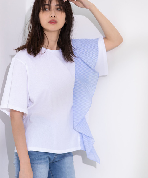 ストライプフリルTシャツ ストライプフリルTシャツ