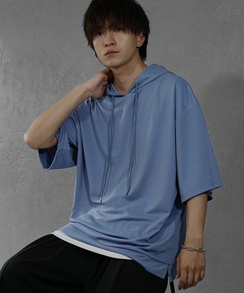 MinoriTY(マイノリティ)の「【MinoriTY】ポンチ素材ビッグシルエット半袖パーカー 5分袖プルオーバー Tシャツ 夏服 メンズ 部屋着 オーバーサイズ ルーズシルエット(パーカー・メンズ・ホワイト/ブラック/ネイビー/グレー/グリーン/ワイン/グリーン系その他/ブルーグレー・M/L/S)」の21枚目の写真