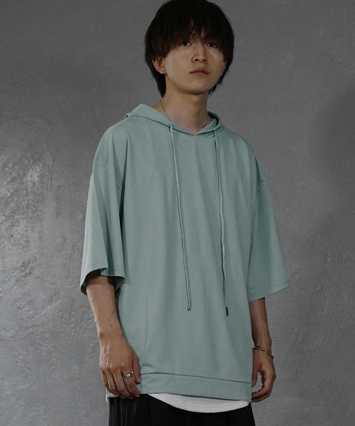 MinoriTY(マイノリティ)の「【MinoriTY】ポンチ素材ビッグシルエット半袖パーカー 5分袖プルオーバー Tシャツ 夏服 メンズ 部屋着 オーバーサイズ ルーズシルエット(パーカー・メンズ・ホワイト/ブラック/ネイビー/グレー/グリーン/ワイン/グリーン系その他/ブルーグレー・M/L/S)」の10枚目の写真