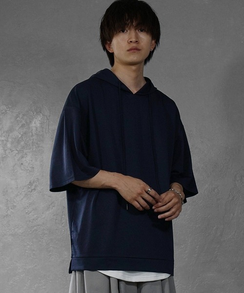 MinoriTY(マイノリティ)の「【MinoriTY】ポンチ素材ビッグシルエット半袖パーカー 5分袖プルオーバー Tシャツ 夏服 メンズ 部屋着 オーバーサイズ ルーズシルエット(パーカー・メンズ・ホワイト/ブラック/ネイビー/グレー/グリーン/ワイン/グリーン系その他/ブルーグレー・M/L/S)」の13枚目の写真
