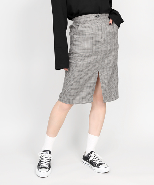 DING(ディング)の「DING/チェック柄ミドルスカート(スカート・レディース・ブラック/ブラウン・FREE)」の2枚目の写真