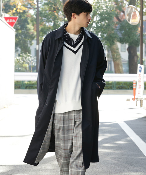 セール】【オーバーコート】バックチェックステンカラーコート（ステン