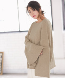 スリットワイドスリーブボートネックニットトップス