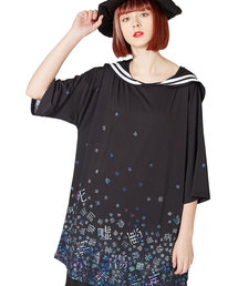 病みかわいいバラバララインセーラーＴシャツ -メガビッグ-