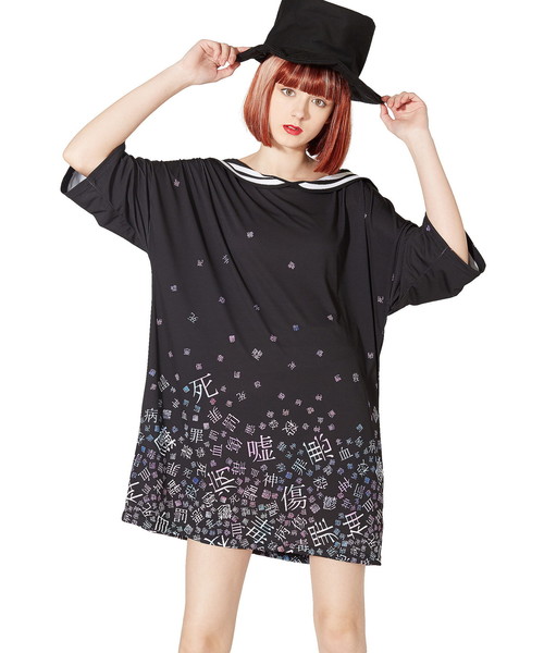 病みかわいいバラバララインセーラーtシャツ メガビッグ Tシャツ トップス カットソー Ankorock アンコロック のファッション