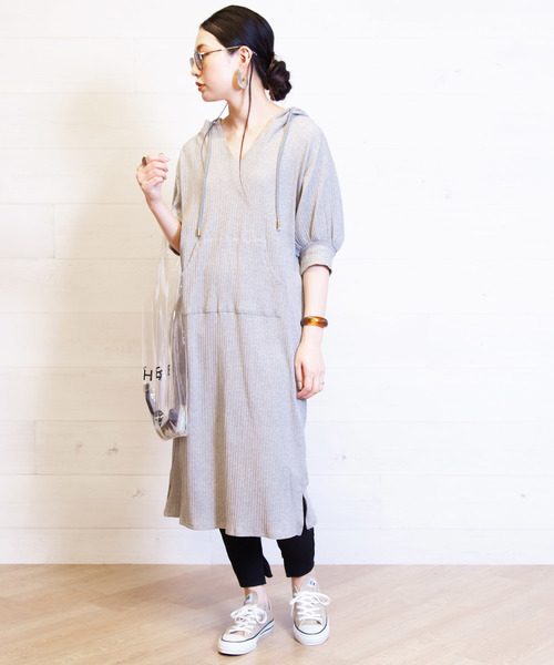 B.I.D.(ビーアイディー)の「BID / Rib Cutsewn Food Long Onepiece(ワンピース・レディース・カーキ/ブラック/グレー・FREE)」の5枚目の写真