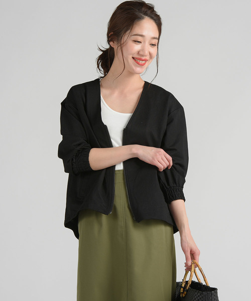 Willful by lipstar(ウィルフル バイ リップスター)の「【Willful by lipstar】麻調ジャージジップアップブルゾン(ブルゾン・レディース・ブラック/ベージュ/キャメル・M)」の2枚目の写真