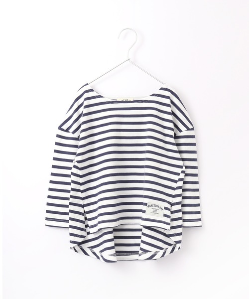 MAKE YOUR DAY(メイクユアデイ)の「【リンクコーデ】フレアボーダーTシャツ■90~140cm(Tシャツ/カットソー・キッズ・ネイビー/ピンク・110/120/130/140/90/100)」の1枚目の写真