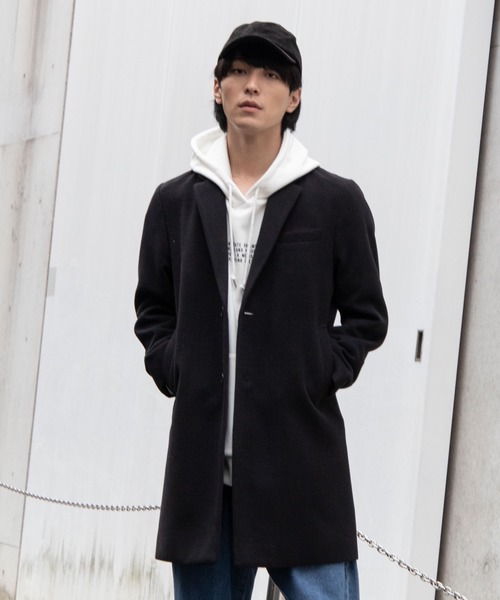 WEGO（ウィゴー）の「WEGO/メルトンチェスターコート（チェスターコート・メンズ・ブラック/ネイビー/杢グレー/キャメル・SMALL/MEDIUM/LARGE）」の2枚目の写真