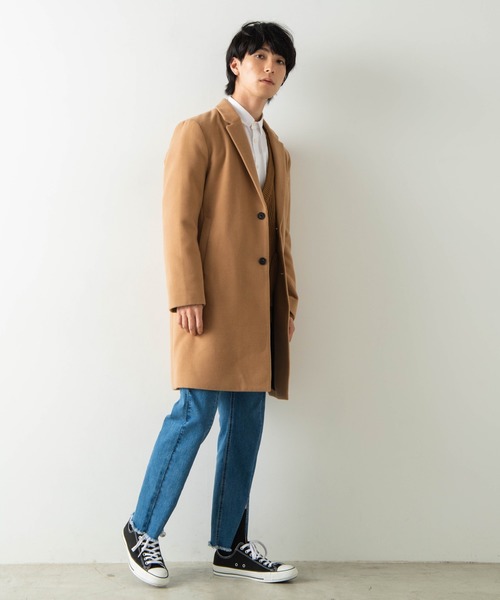 WEGO（ウィゴー）の「WEGO/メルトンチェスターコート（チェスターコート・メンズ・ブラック/ネイビー/杢グレー/キャメル・SMALL/MEDIUM/LARGE）」の18枚目の写真