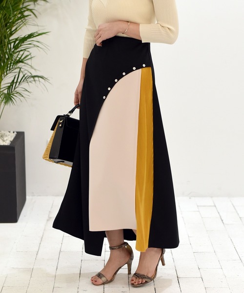 Eimee Law（エイミーロウ）の「シェルボタンデザイン配色切替SK（スカート・レディース・アイボリー/ブラック/ミント・38）」の9枚目の写真