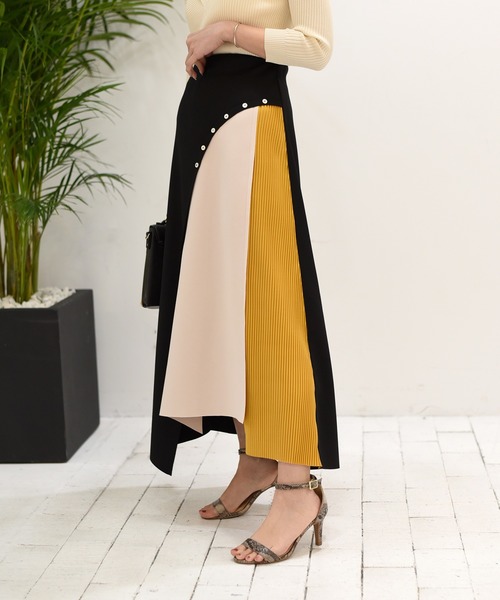 Eimee Law（エイミーロウ）の「シェルボタンデザイン配色切替SK（スカート・レディース・アイボリー/ブラック/ミント・38）」の10枚目の写真