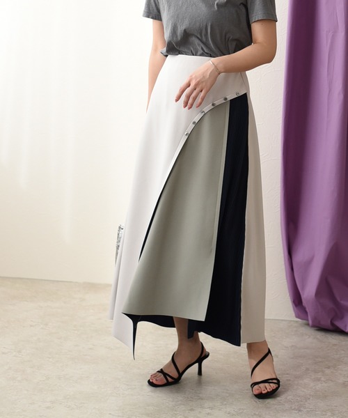 Eimee Law（エイミーロウ）の「シェルボタンデザイン配色切替SK（スカート・レディース・アイボリー/ブラック/ミント・38）」の14枚目の写真