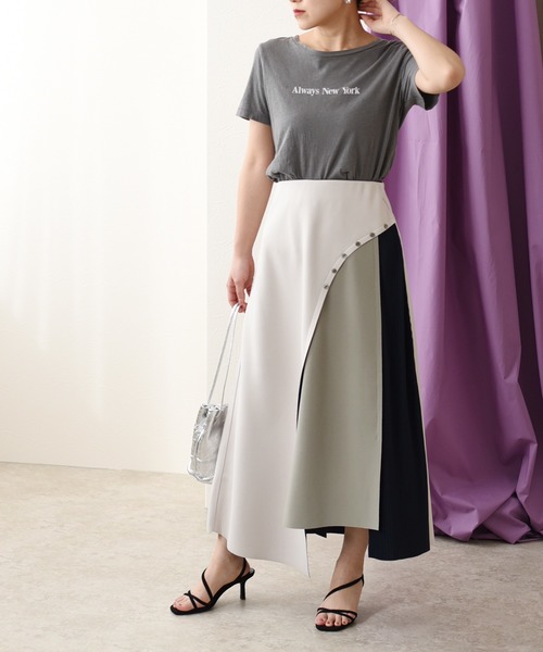 Eimee Law（エイミーロウ）の「シェルボタンデザイン配色切替SK（スカート・レディース・アイボリー/ブラック/ミント・38）」の17枚目の写真