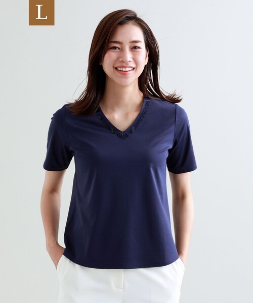 セール L トップス 接触冷感 ウォッシャブル クールタッチコットンカットソー Tシャツ カットソー Trans Trans Work トランスワーク のファッション