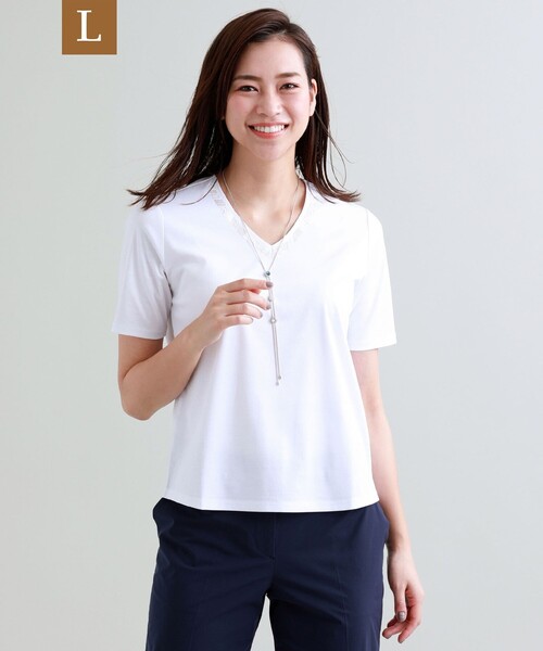 セール L トップス 接触冷感 ウォッシャブル クールタッチコットンカットソー Tシャツ カットソー Trans Trans Work トランスワーク のファッション