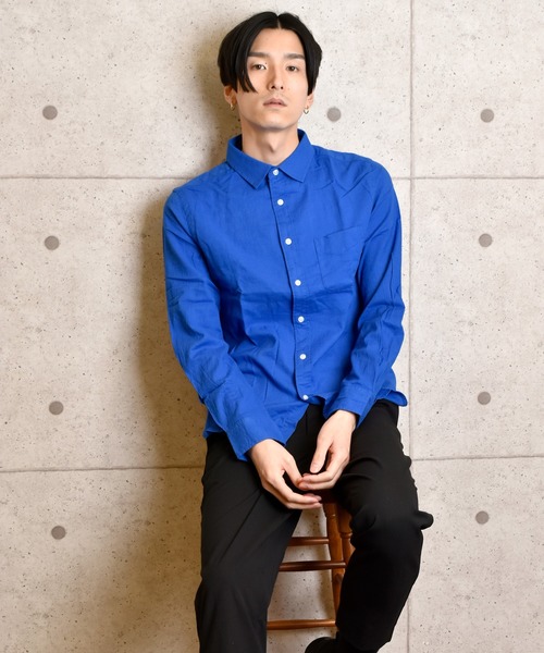VIBGYOR（ヴィブジョー）の「VIBGYOR Select/綿麻ストレッチ長袖シャツ(BI)（シャツ/ブラウス・メンズ・ライトグリーン/ブルー/グリーン/ピンク/イエロー/サックスブルー/ホワイト/ワインレッド/ブラック/ネイビー・LARGE/MEDIUM）」の19枚目の写真