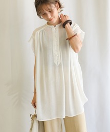 select MOCA | 2021 SS シフォン楊柳バンドカラーブラウス（バンドカラーフレンチスリーブシアートップス）(シャツ/ブラウス)